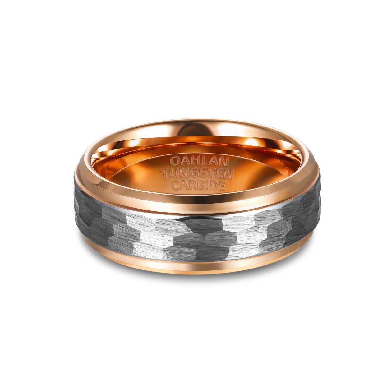 Fashion Jewelry 8mm Rose Gold Plated Hammered Tungsten Carbide Ring for Men Wedding Engagement