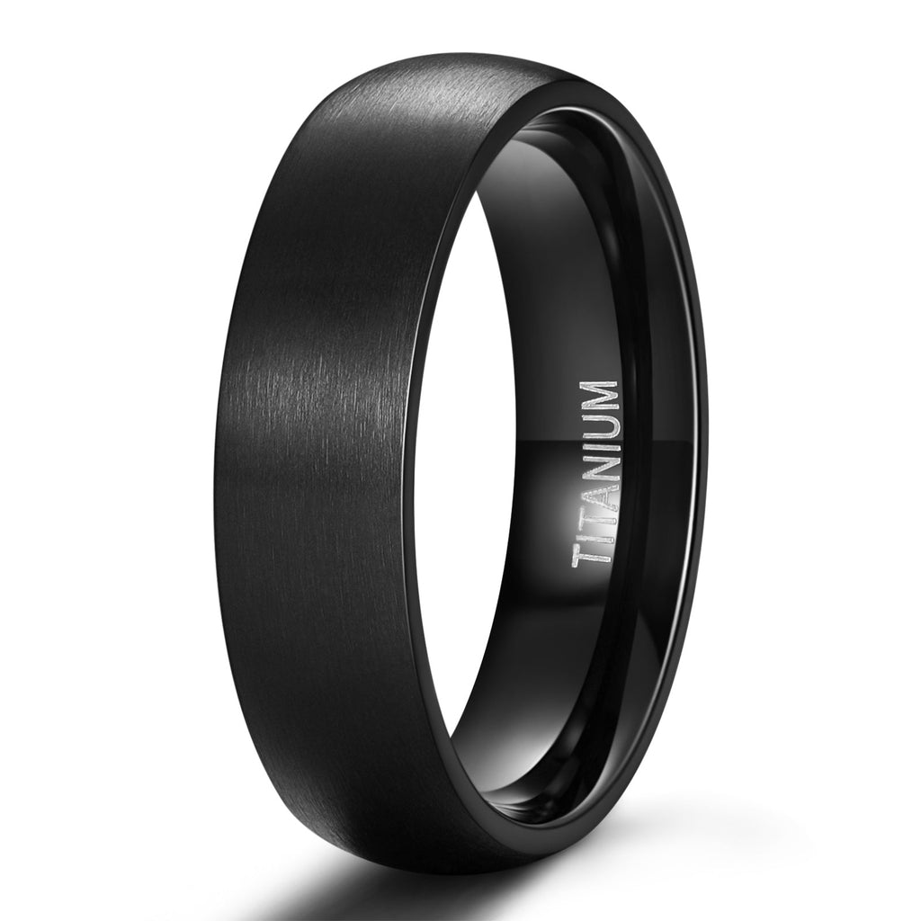 Fashion Jewelry Anniversary Gifts 6mm Brushed Simple Black Color Titanium Ring Men Women Wedding Engagement Band