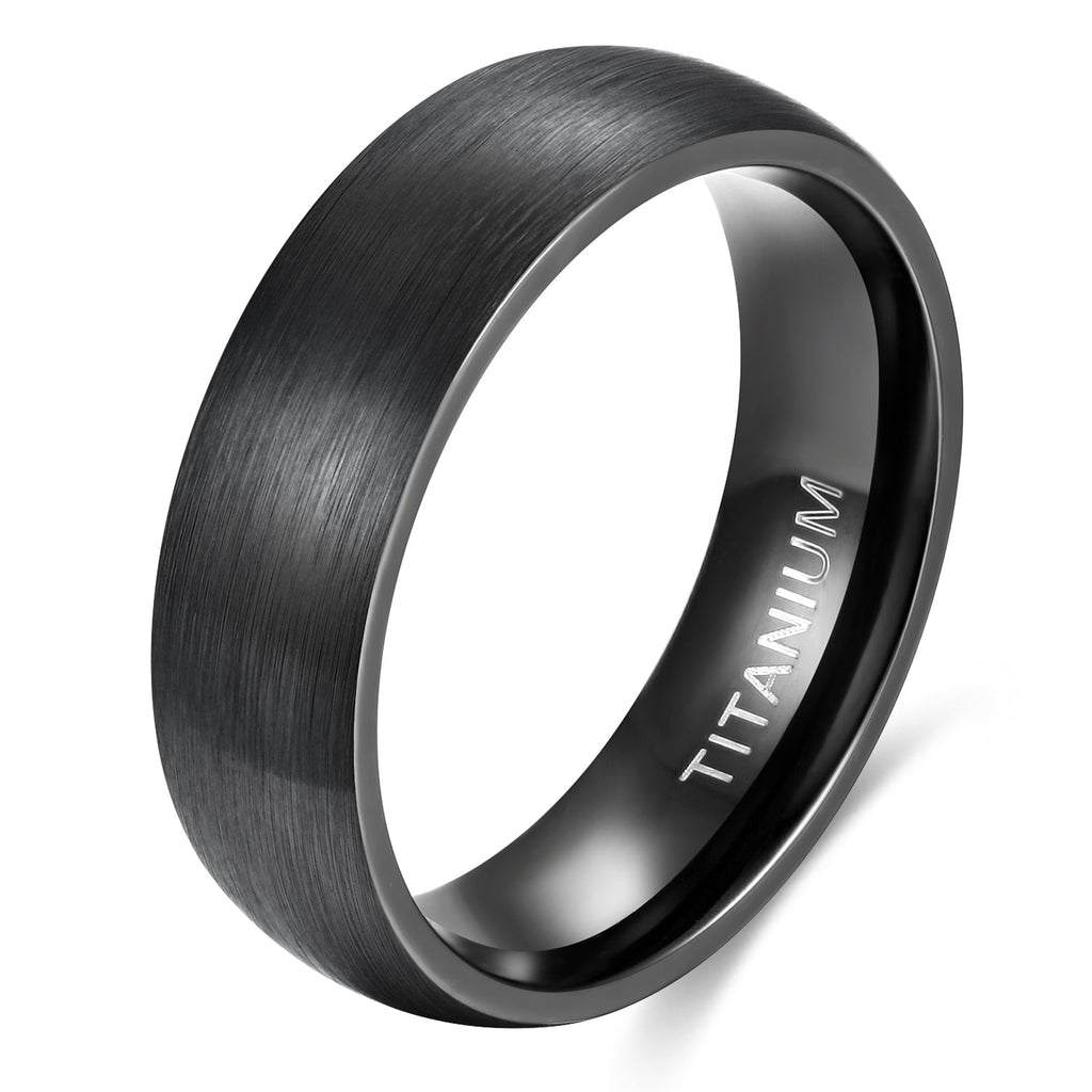 Fashion Jewelry Anniversary Gifts 6mm Brushed Simple Black Color Titanium Ring Men Women Wedding Engagement Band