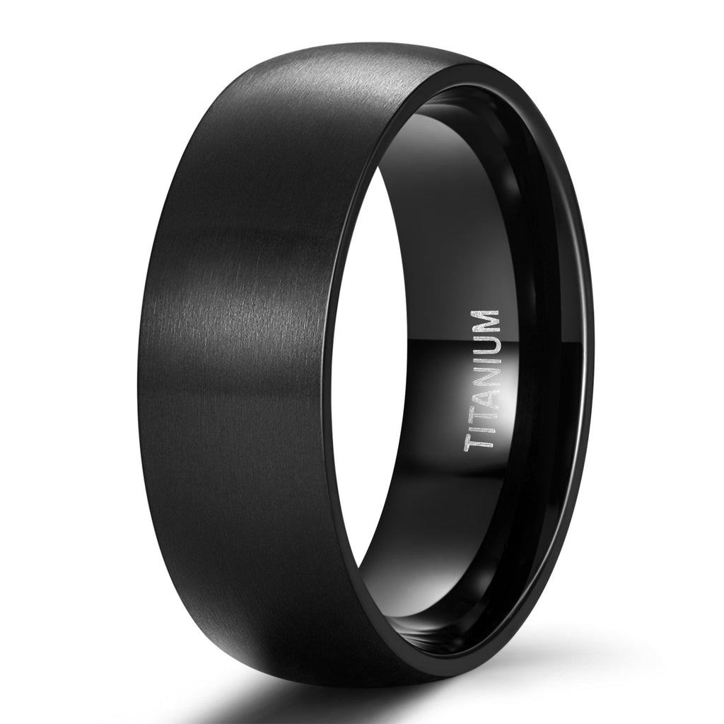 Fashion Jewelry Anniversary Gifts 8mm Brushed Simple Black Color Titanium Ring Men Women Wedding Engagement Band