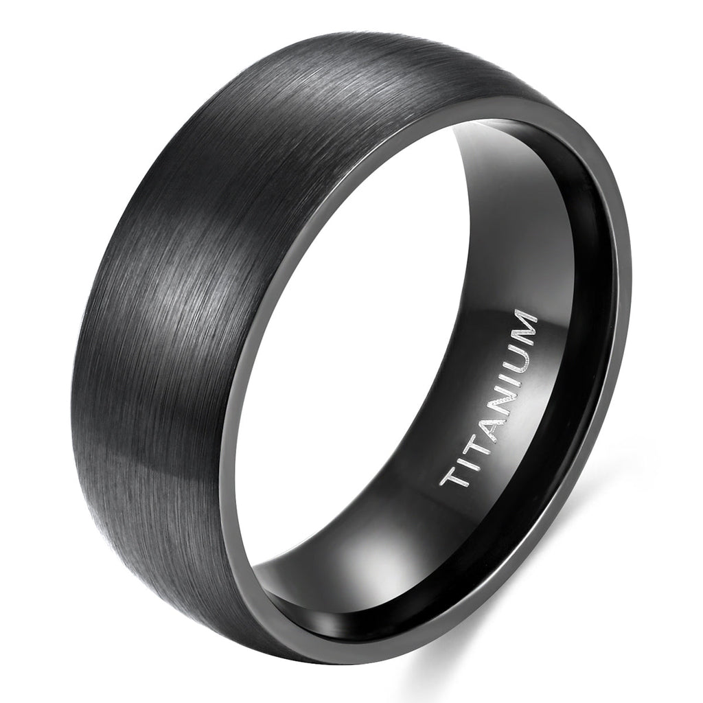 Fashion Jewelry Anniversary Gifts 8mm Brushed Simple Black Color Titanium Ring Men Women Wedding Engagement Band