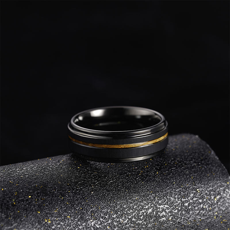 Fashion Jewelry Non-Fading 8mm Black Plated Brushed Wood Inlay Tungsten Carbide Rings for Men Wedding Engagement