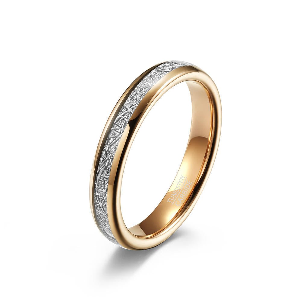 Fashion Jewelry Ring Rose Gold Plated Dome Polished Meteorite Inlay Tungsten Carbide Wedding Bands