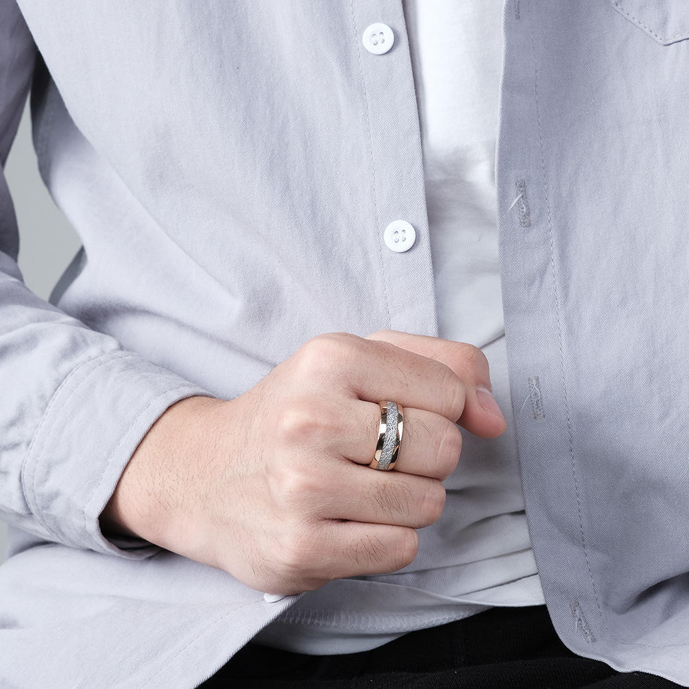 Fashion Jewelry Ring Rose Gold Plated Dome Polished Meteorite Inlay Tungsten Carbide Wedding Bands