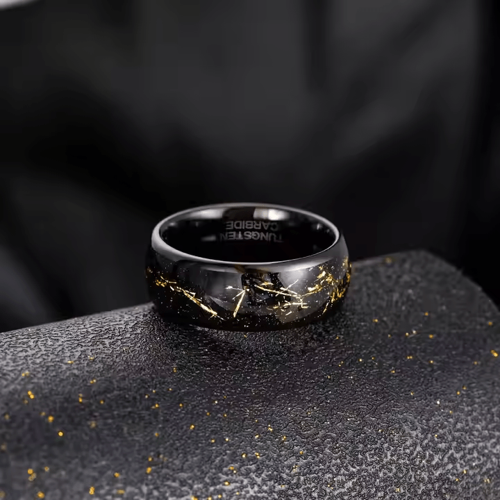 8mm Black Tungsten Carbide Rings Sandstone Gold Foil Brushed Silver Foil
