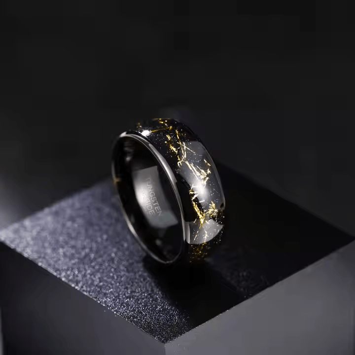 8mm Black Tungsten Carbide Rings Sandstone Gold Foil Brushed Silver Foil