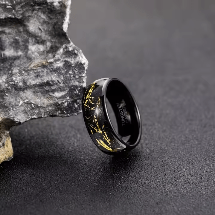 8mm Black Tungsten Carbide Rings Sandstone Gold Foil Brushed Silver Foil