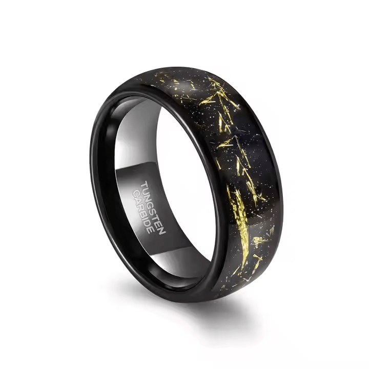 8mm Black Tungsten Carbide Rings Sandstone Gold Foil Brushed Silver Foil