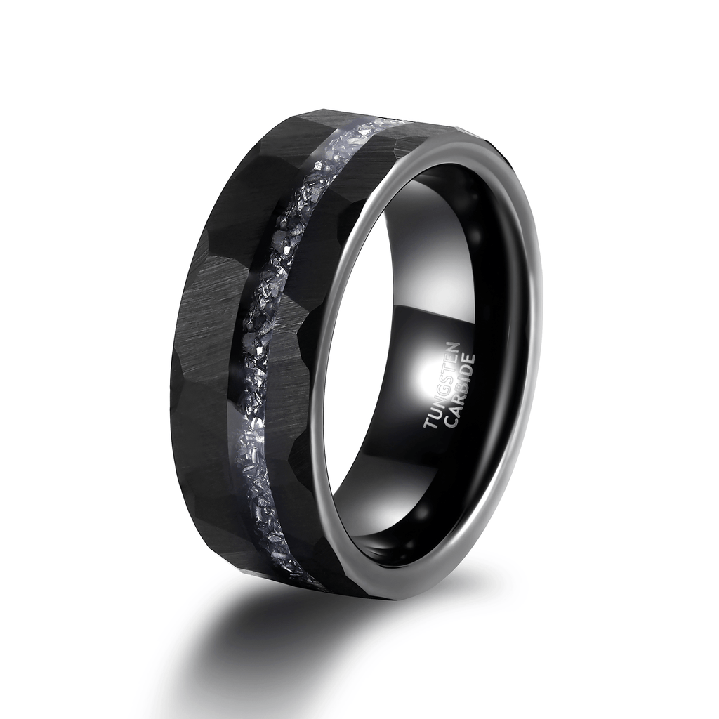 Fashion Male Jewelry 8mm Hammered Aluminum Slag Inlay Black Tungsten Carbide Rings for Men