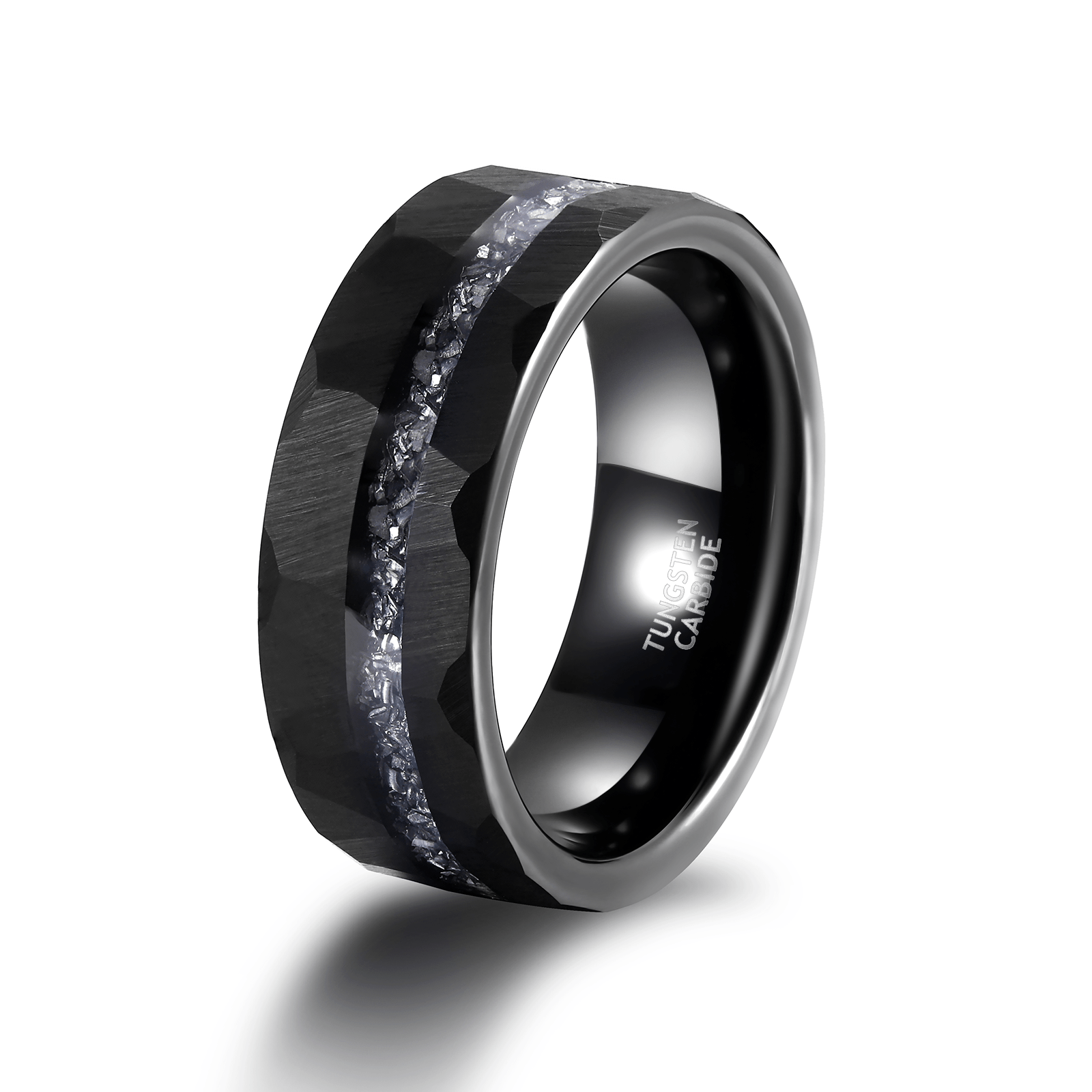Fashion Male Jewelry 8mm Hammered Aluminum Slag Inlay Black Tungsten Carbide Rings for Men