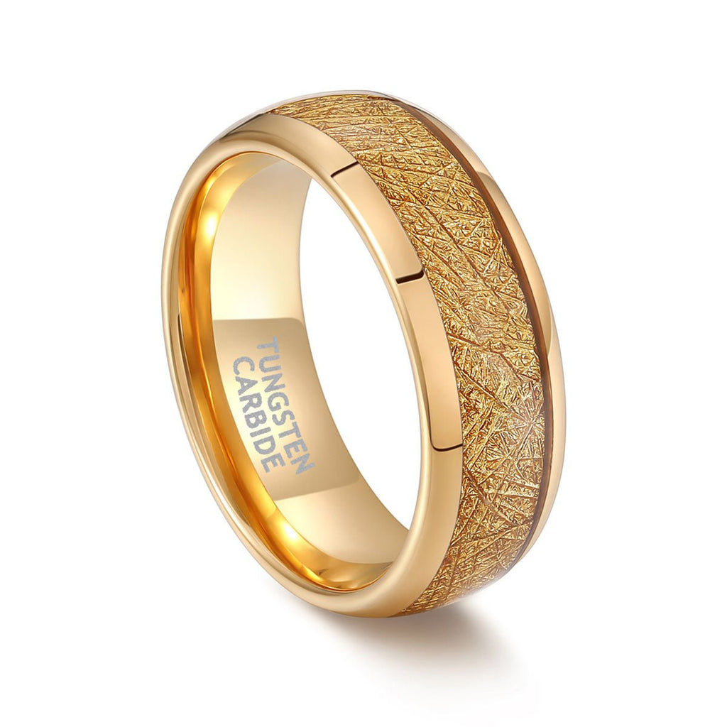OAHLAN Men's 8mm Gold Plated Tungsten Carbide Ring Classic Style Fashion Jewelry for Engagement Anniversary Wedding Gift