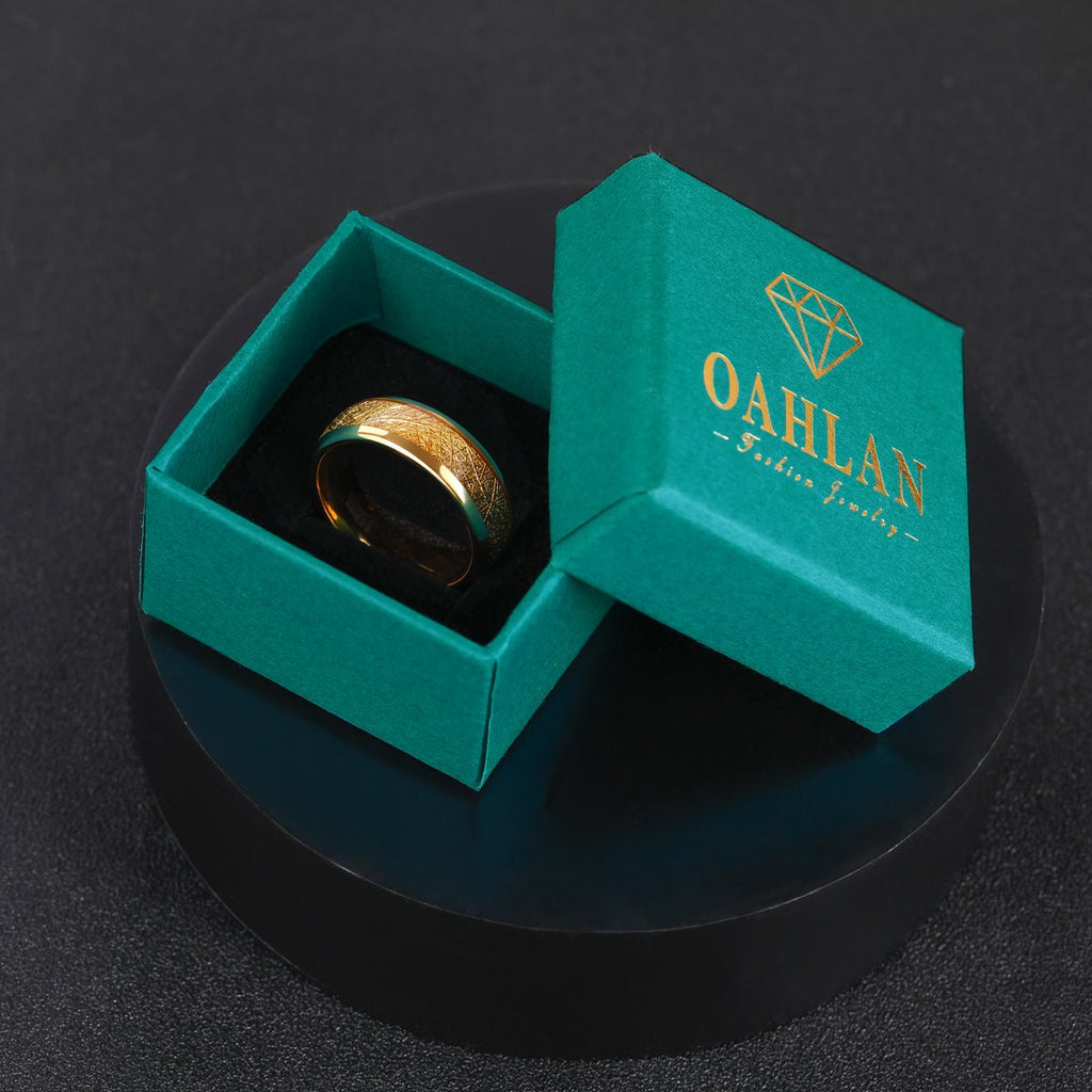 OAHLAN Men's 8mm Gold Plated Tungsten Carbide Ring Classic Style Fashion Jewelry for Engagement Anniversary Wedding Gift
