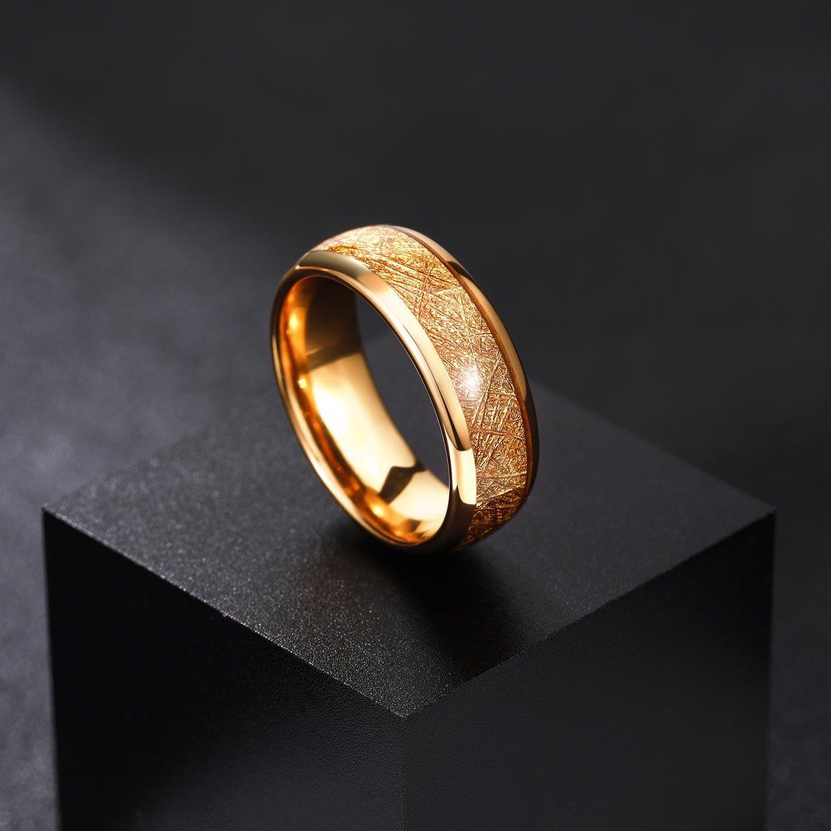 OAHLAN Men's 8mm Gold Plated Tungsten Carbide Ring Classic Style Fashion Jewelry for Engagement Anniversary Wedding Gift