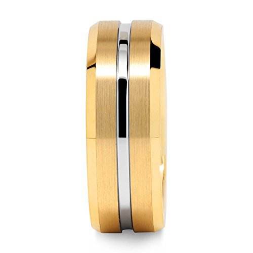 Wholesale Men's 8mm Band Silver Strip Grooved Gold Plated Tungsten Carbide Ring